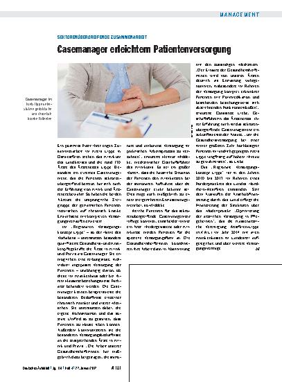 Vorschauseite 1: Sektorenübergreifende Zusammenarbeit: Casemanager erleichtern Patientenversorgung