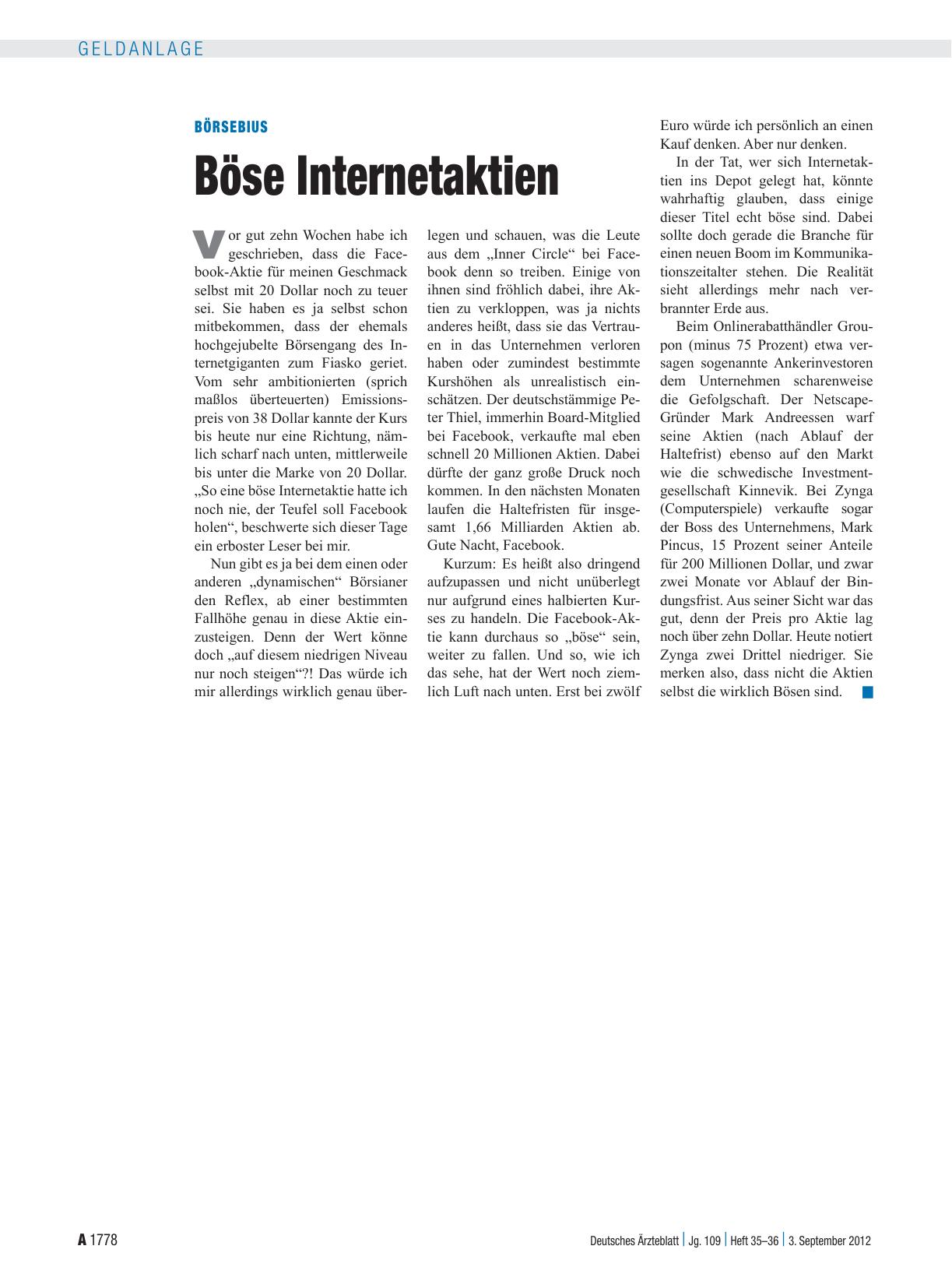 Vorschauseite 1: Börsebius: Böse Internetaktien