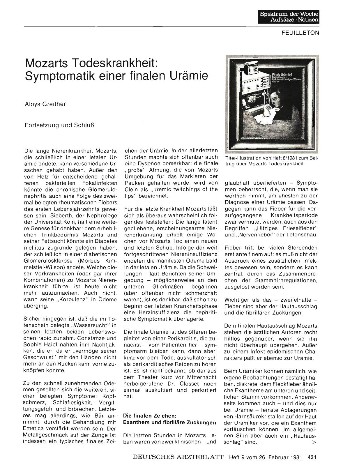 Vorschauseite 1: Mozarts Todeskrankheit: Symptomatik einer finalen Urämie