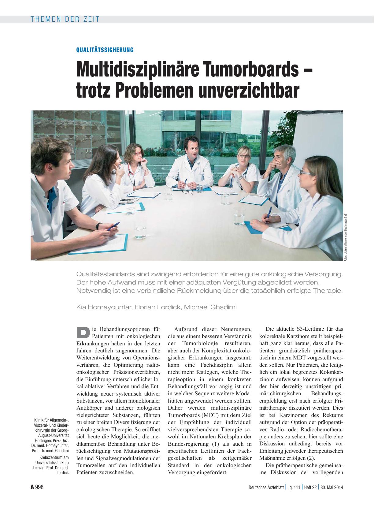 Vorschauseite 1: Qualitätssicherung: Multidisziplinäre Tumorboards – trotz Problemen unverzichtbar