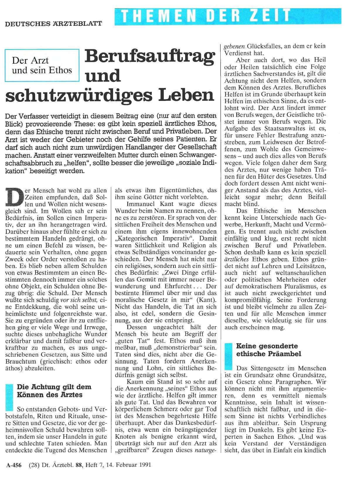 Vorschauseite 1: Der Arzt und sein Ethos: Berufsauftrag und schutzwürdiges Leben