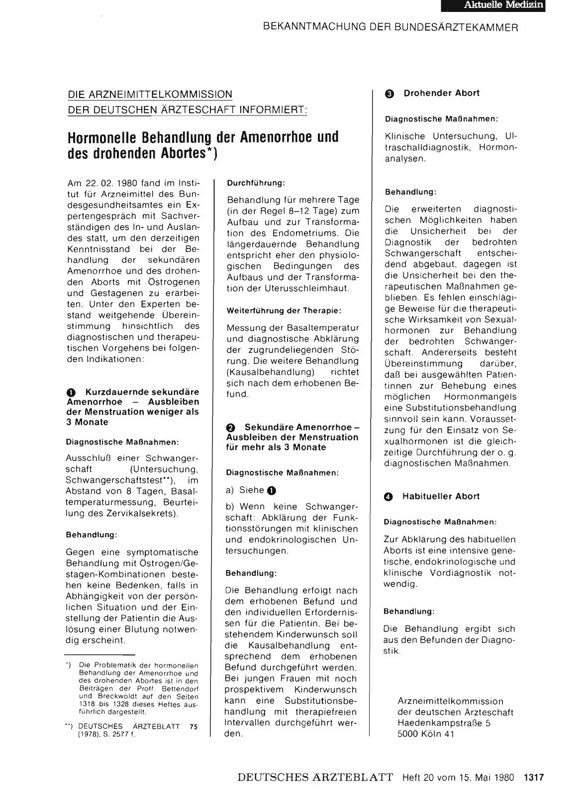 Vorschauseite 1: Hormonelle Behandlung der Amenorrhoe und des drohenden Abortes