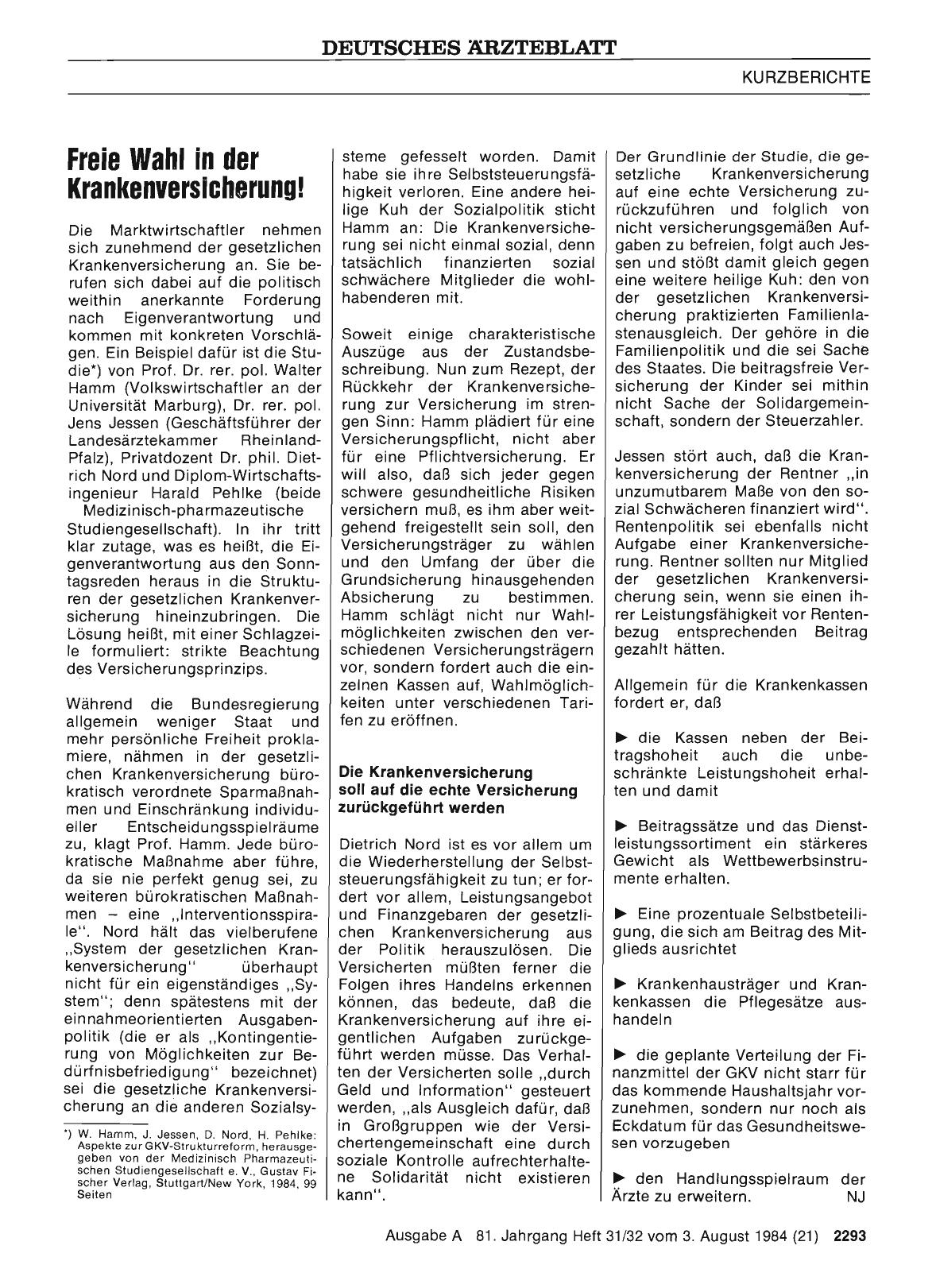 Vorschauseite 1: Freie Wahl in der Krankenversicherung