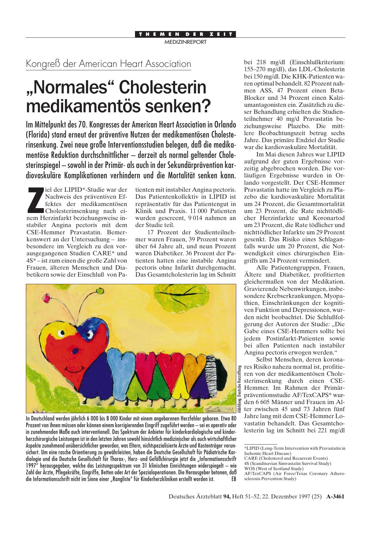 Vorschauseite 1: Kongreß der American Heart Association: „Normales“ Cholesterin medikamentös senken?