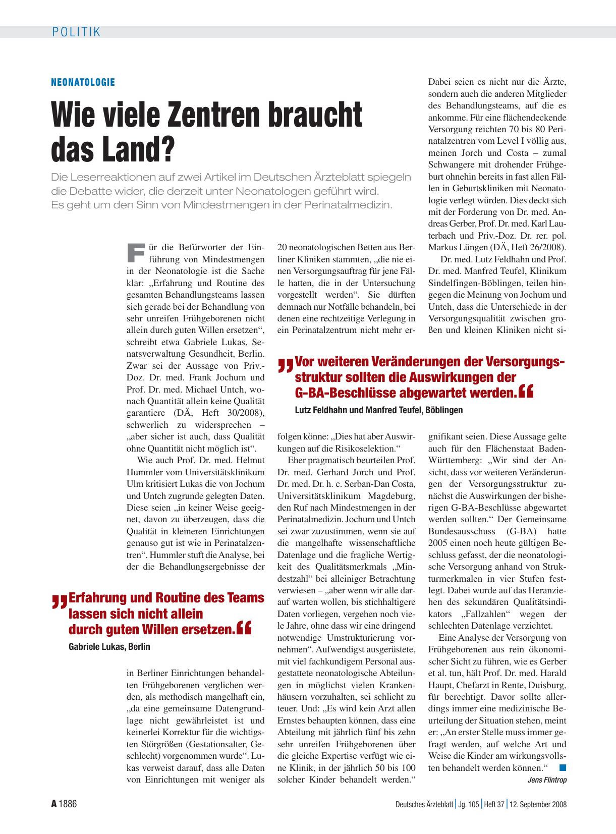 Vorschauseite 1: Neonatologie: Wie viele Zentren braucht das Land?