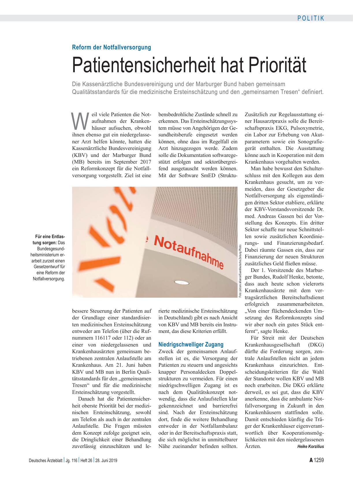 Vorschauseite 1: Reform der Notfallversorgung: Patientensicherheit hat Priorität