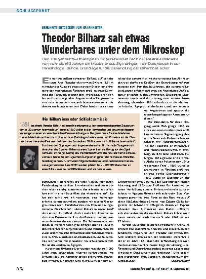 Vorschauseite 1: Berühmte Entdecker von Krankheiten: Theodor Bilharz sah etwas Wunderbares unter dem Mikroskop