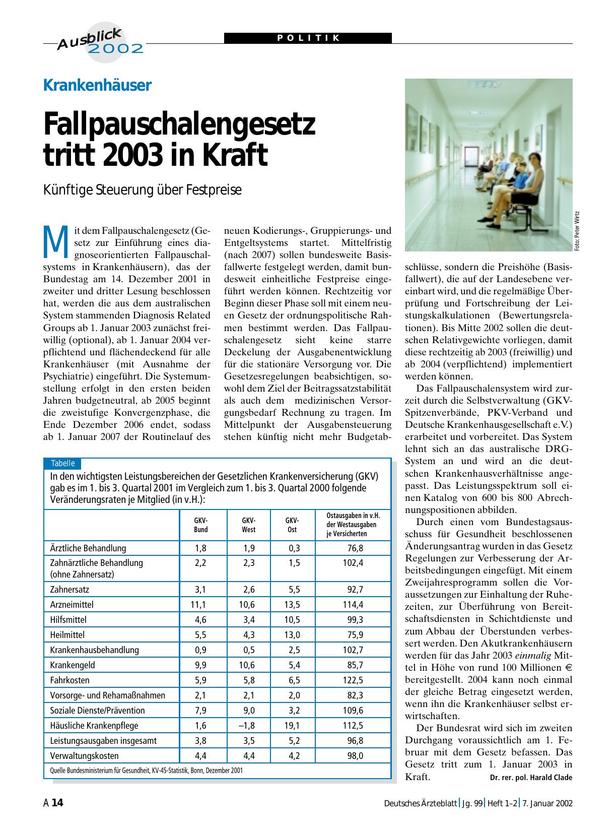 Vorschauseite 1: Krankenhäuser: Fallpauschalengesetz tritt 2003 in Kraft