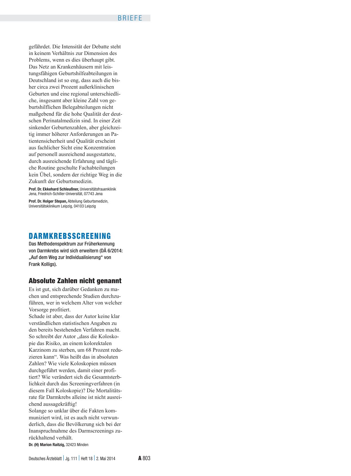 Vorschauseite 1: Darmkrebsscreening: Absolute Zahlen nicht genannt