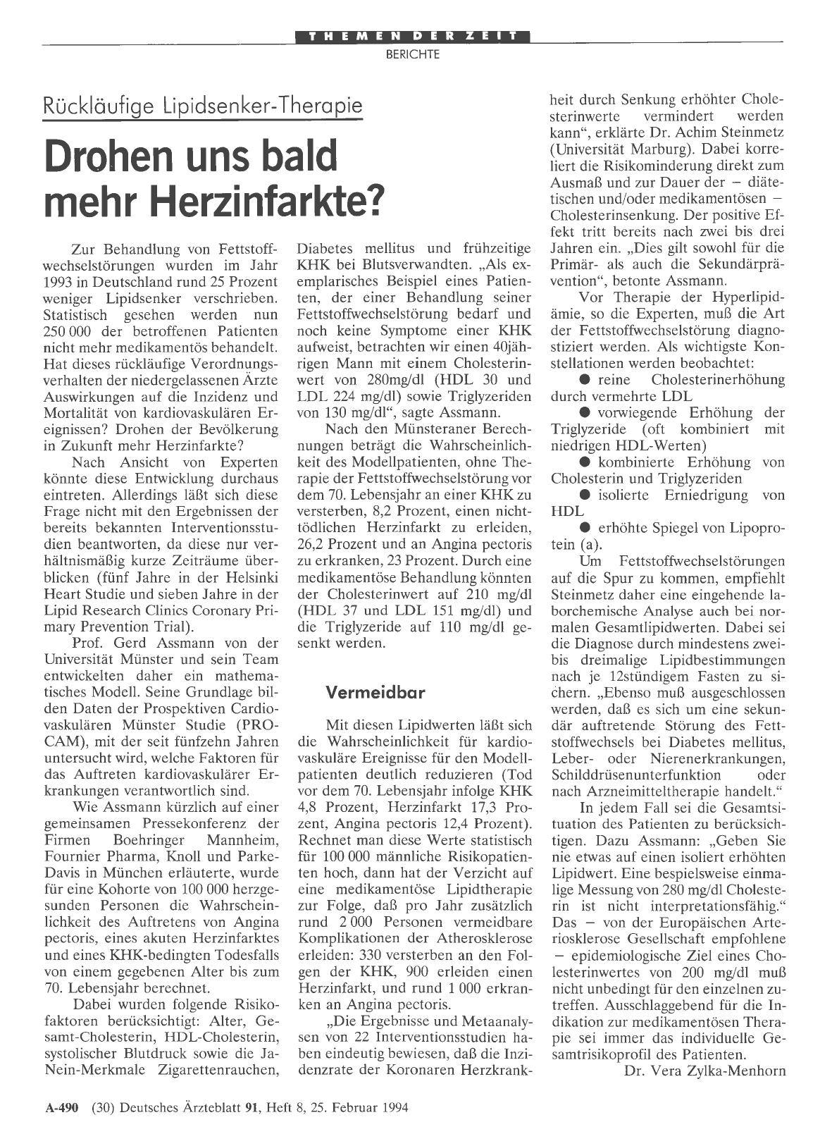 Vorschauseite 1: Rückläufige Lipidsenker-Therapie: Drohen uns bald mehr Herzinfarkte?