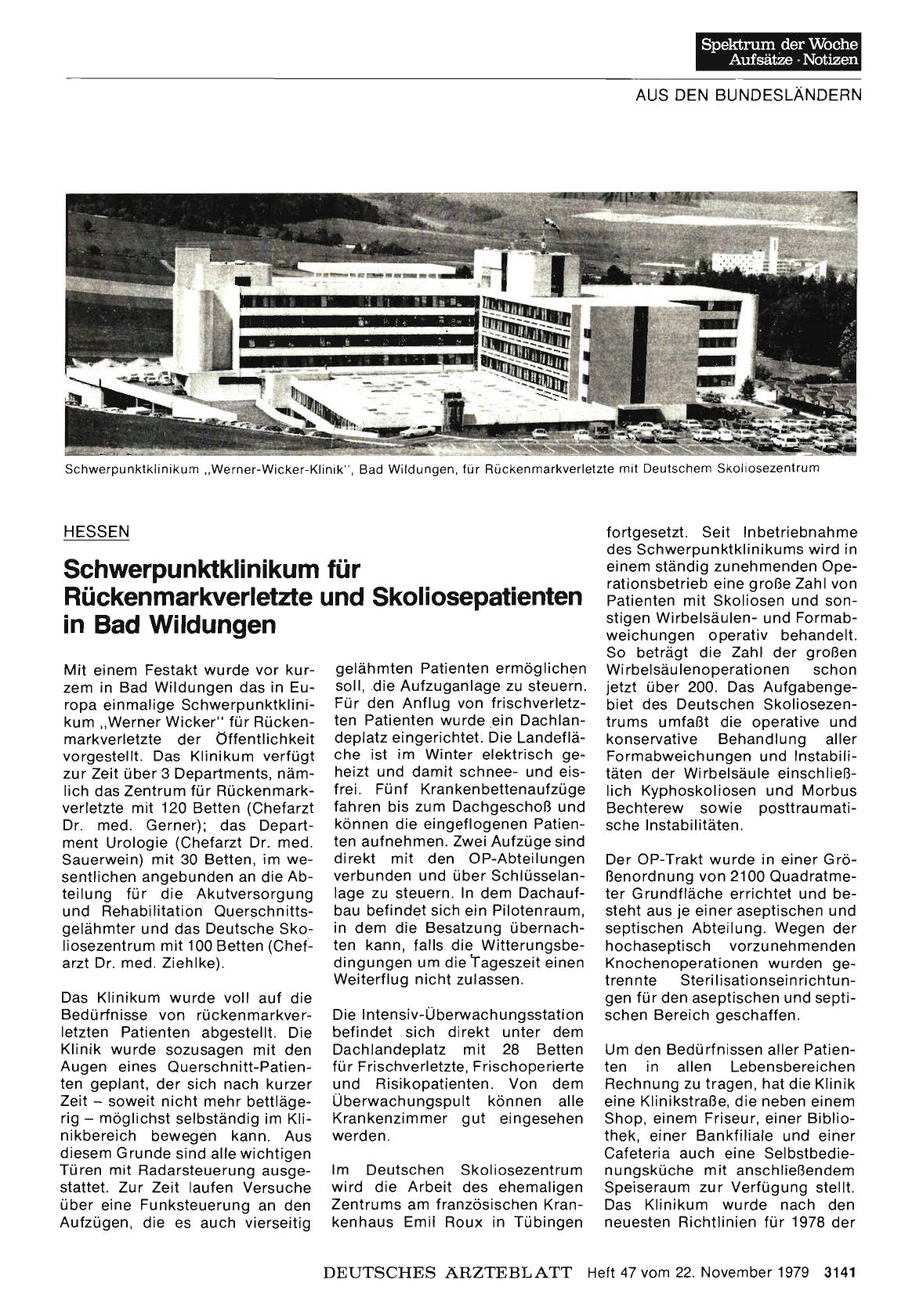 Vorschauseite 1: HESSEN: Schwerpunktklinikum für Rückenmarkverletzte und Skoliosepatienten in Bad Wildungen