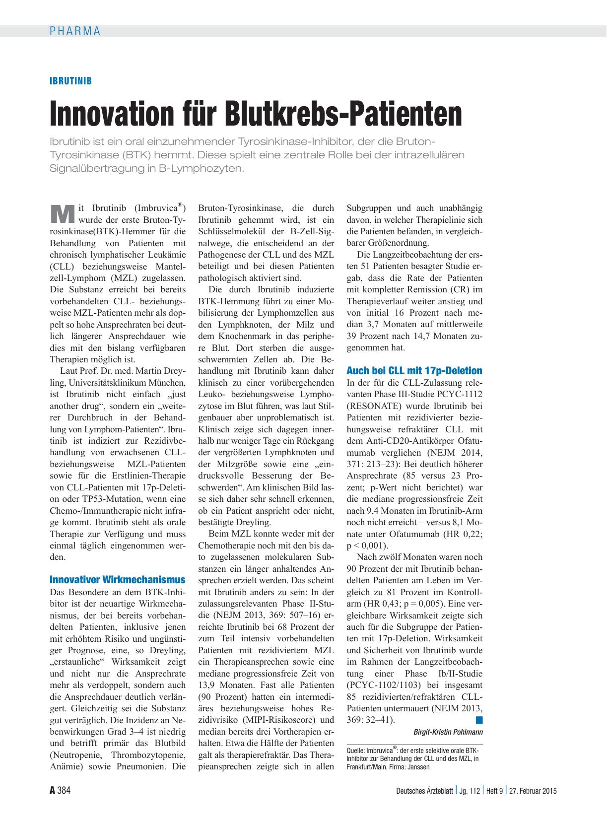 Vorschauseite 1: Ibrutinib: Innovation für Blutkrebs-Patienten