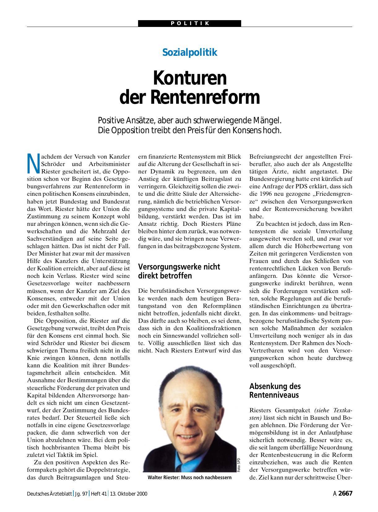 Vorschauseite 1: Sozialpolitik: Konturen der Rentenreform