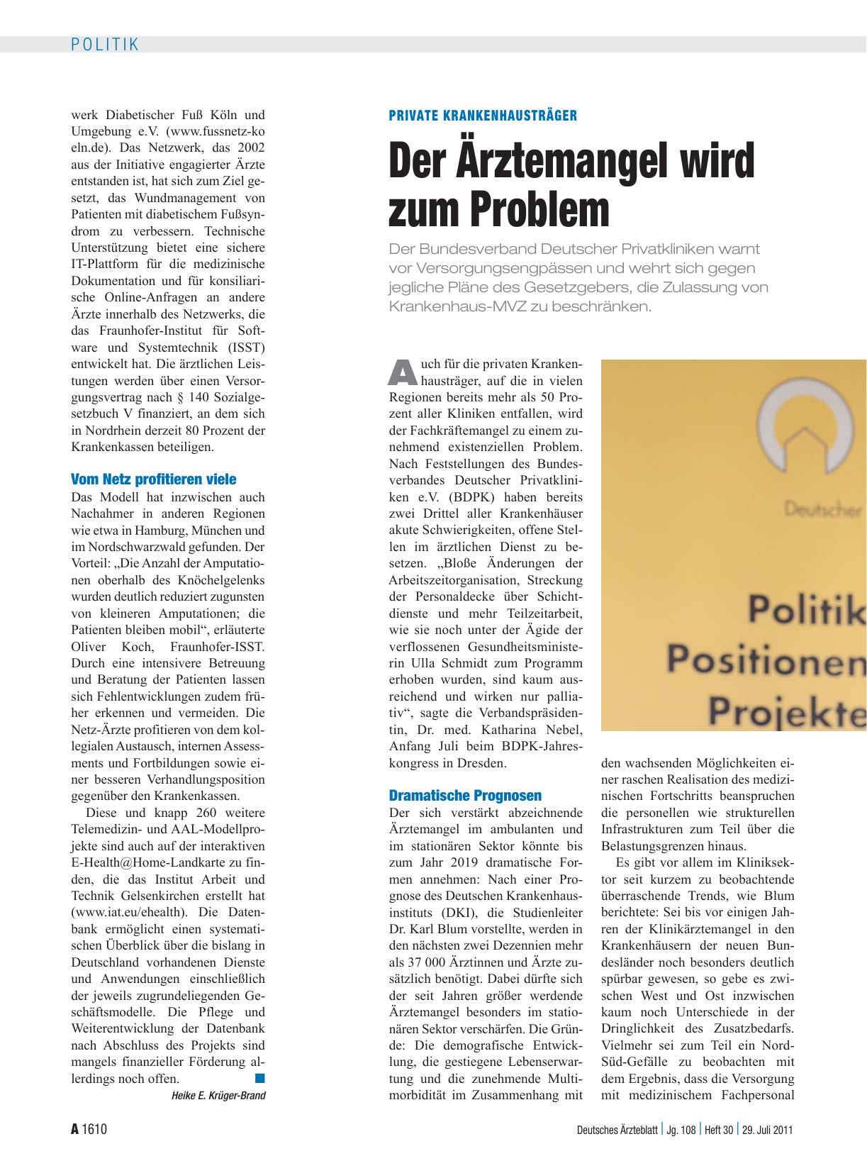 Vorschauseite 1: Private Krankenhausträger: Der Ärztemangel wird zum Problem