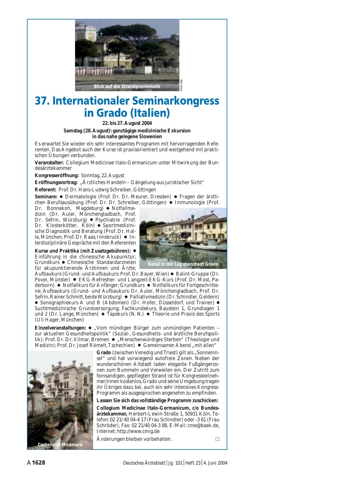 Vorschauseite 1: 37. Internationaler Seminarkongress in Grado (Italien)