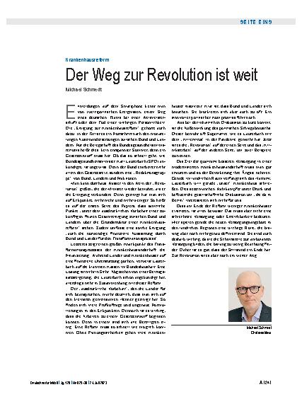 Vorschauseite 1: Krankenhausreform: Der Weg zur Revolution ist weit