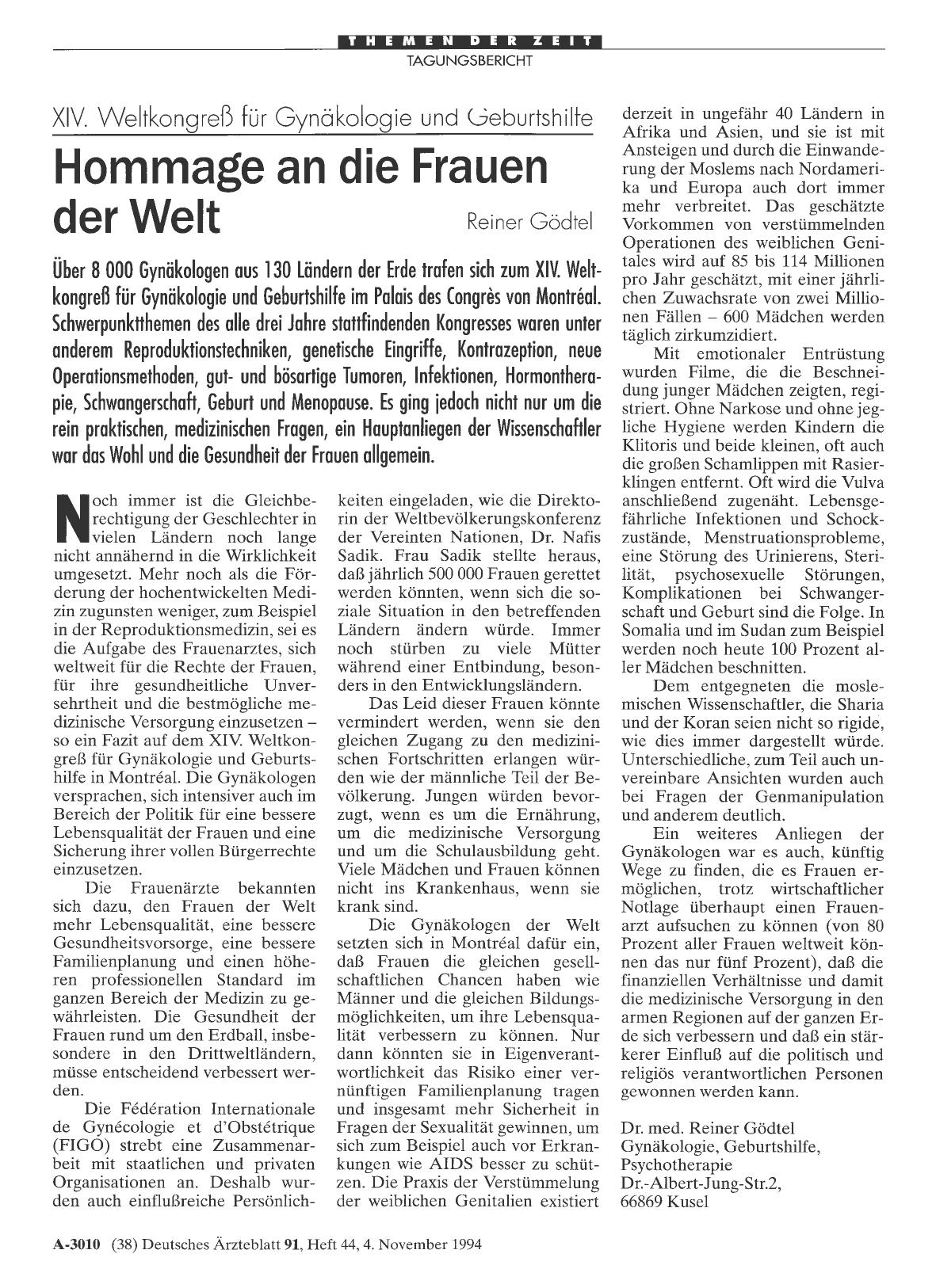 Vorschauseite 1: XIV. Weltkongreß für Gynäkologie und Geburtshilfe: Hommage an die Frauen der Welt