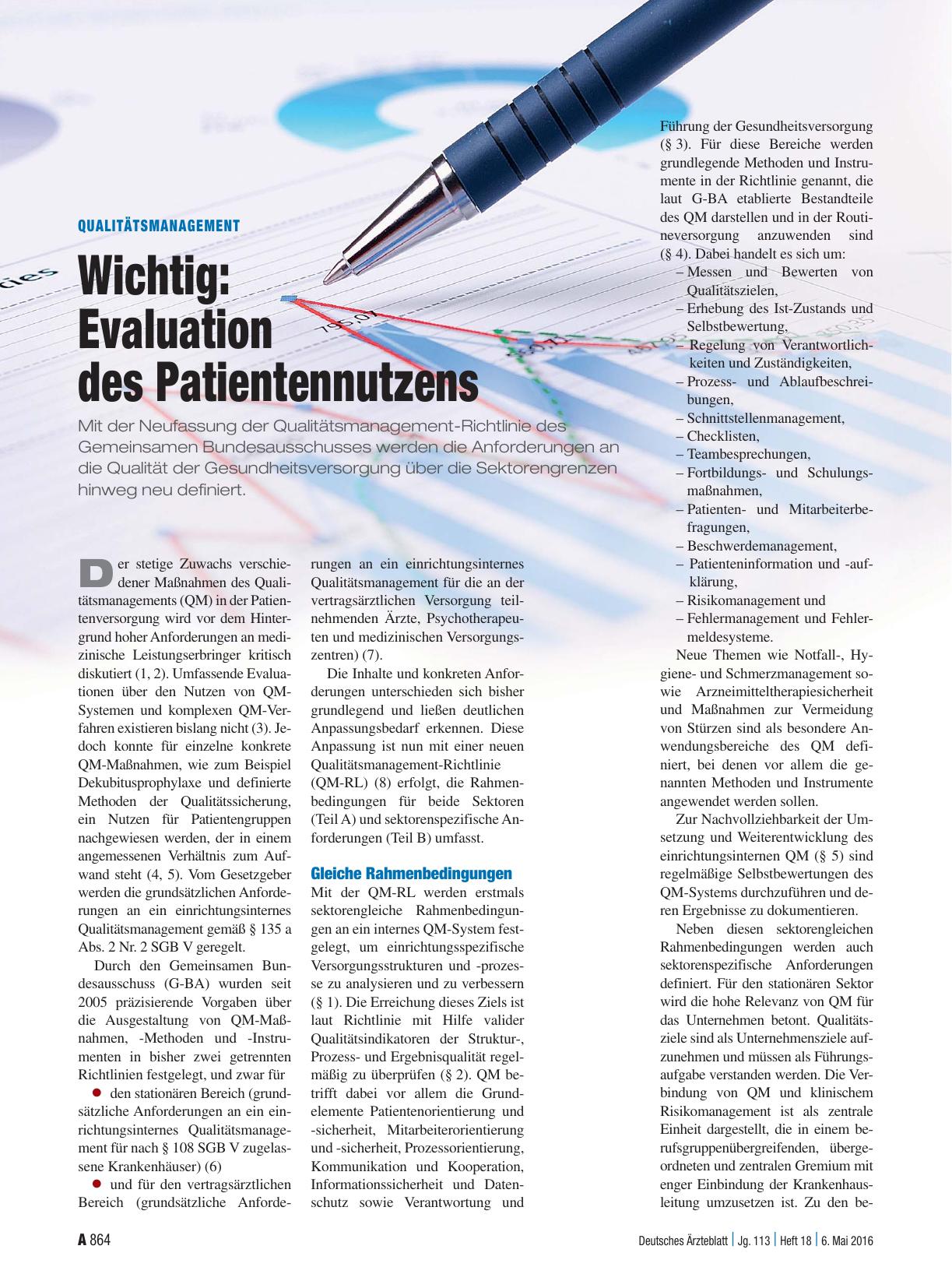 Vorschauseite 1: Qualitätsmanagement: Wichtig: Evaluation des Patientennutzens