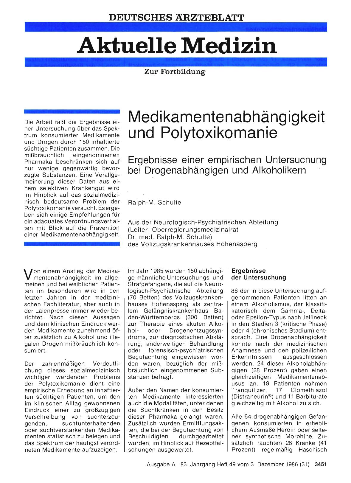 Vorschauseite 1: Medikamentenabhängigkeit und Polytoxikomanie