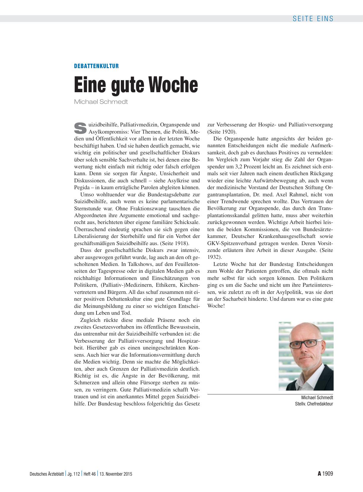 Vorschauseite 1: Debattenkultur: Eine gute Woche
