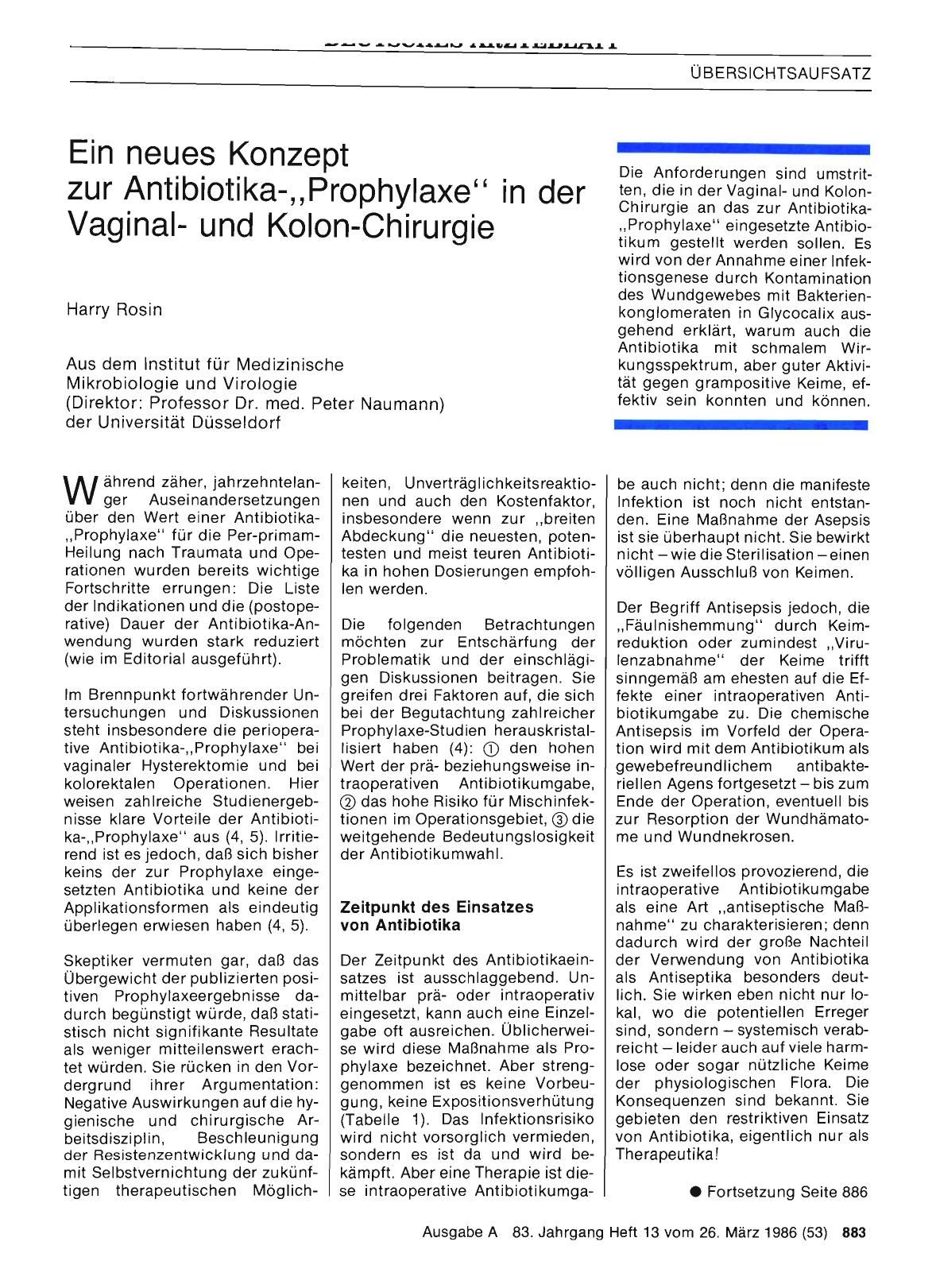 Vorschauseite 1: Ein neues Konzept zur Antibiotika-„Prophylaxe“ in der Vaginalund Kolon-Chirurgie