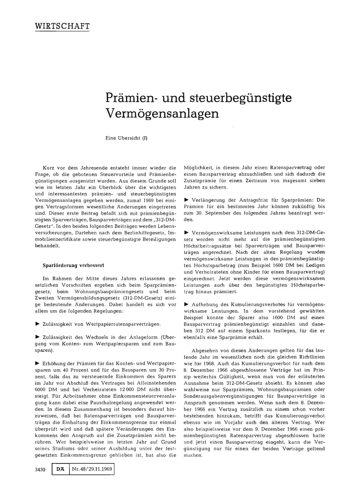 Vorschauseite 1: Prämienund steuerbegünstigte Vermögensanlagen — Eine Ubersicht (I)