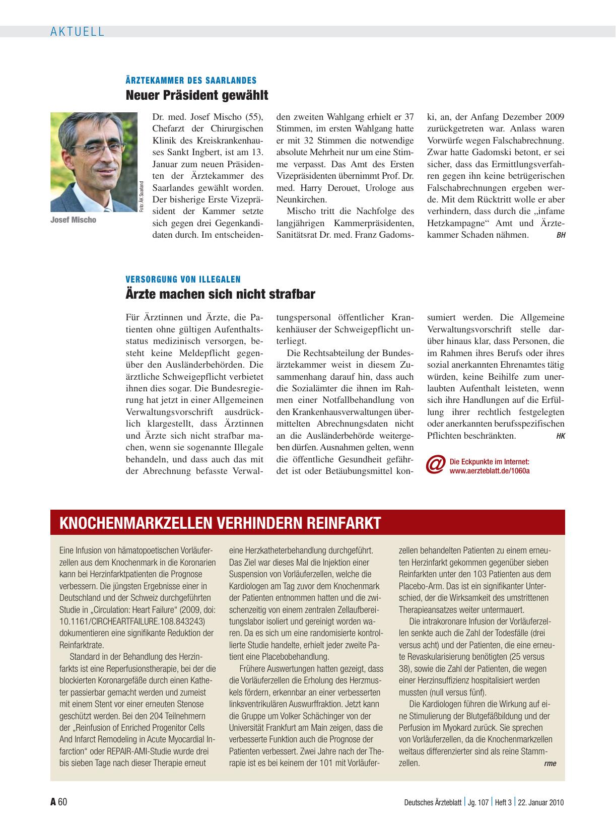 Vorschauseite 1: Knochenmarkzellen verhindern Reinfarkt