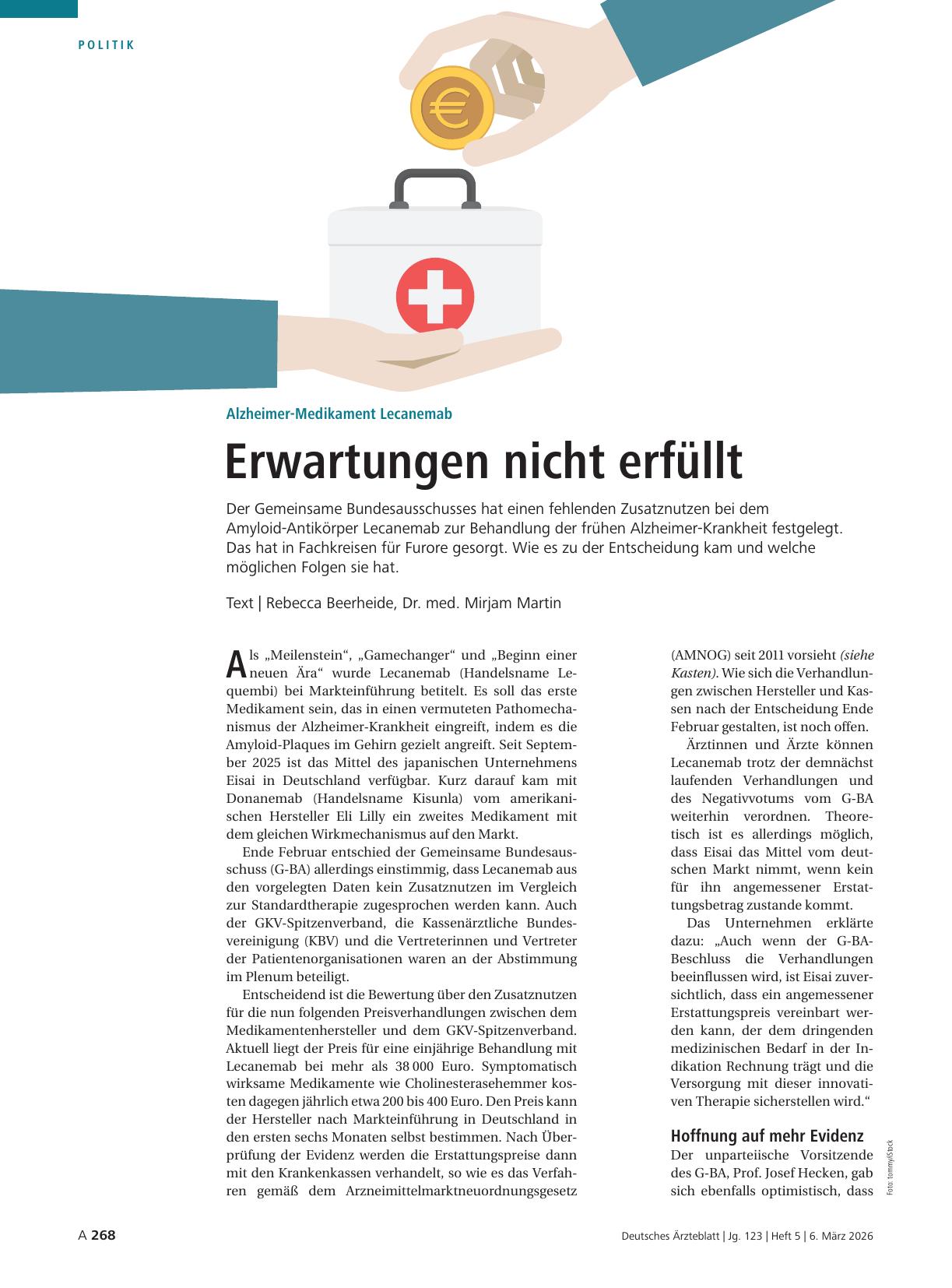 Vorschauseite 1: Alzheimer-Medikament Lecanemab: Erwartungen nicht erfüllt