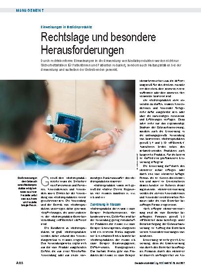 Vorschauseite 1: Einweisungen in Medizinprodukte: Rechtslage und besondere Herausforderungen