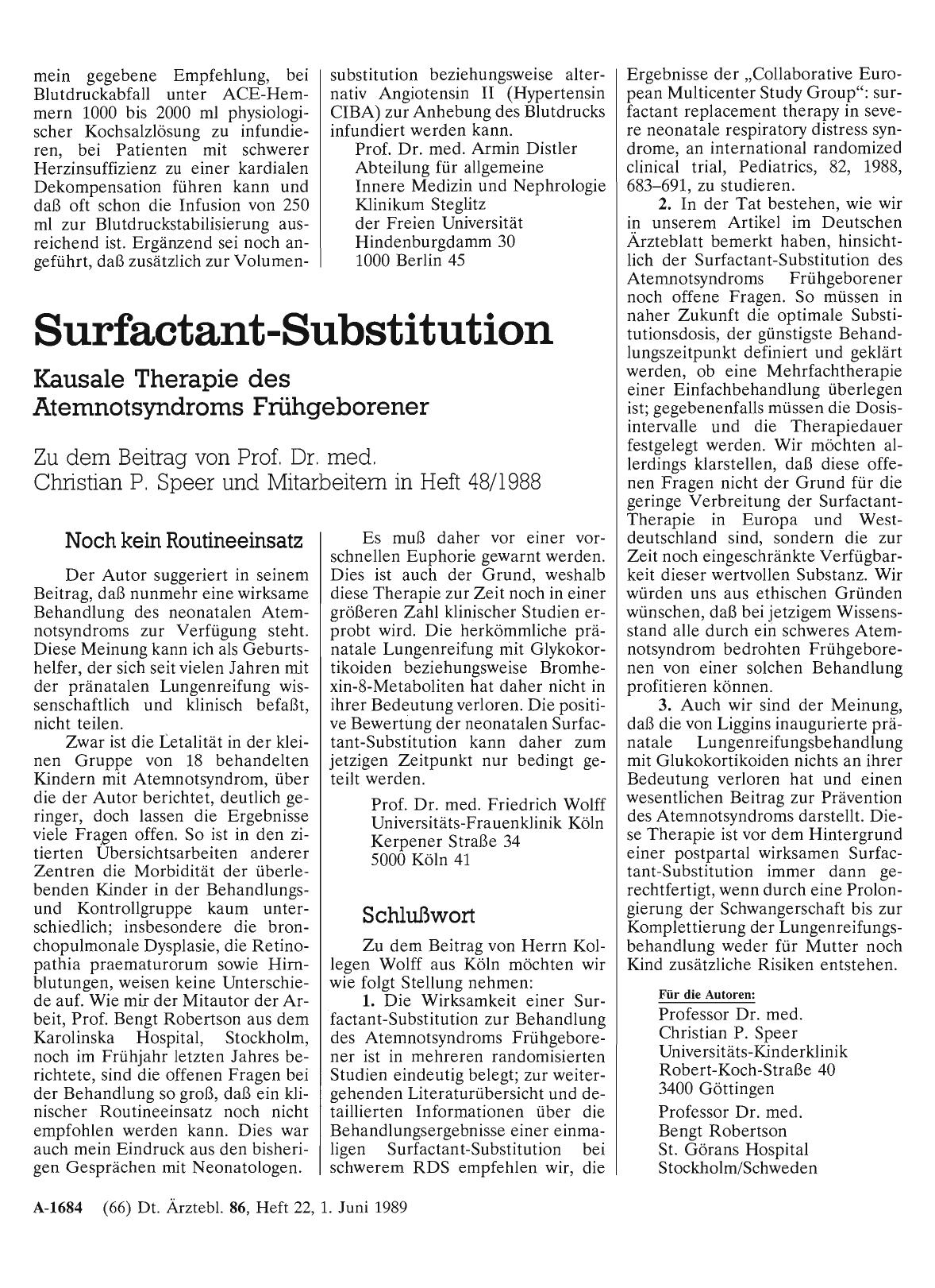 Vorschauseite 1: Surfactant-Substitution: Schlußwort
