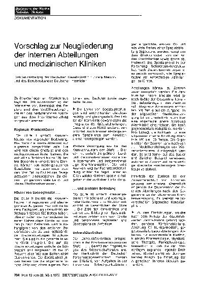 Vorschauseite 1: Vorschlag zur Neugliederung der internen Abteilungen und medizinischen Kliniken