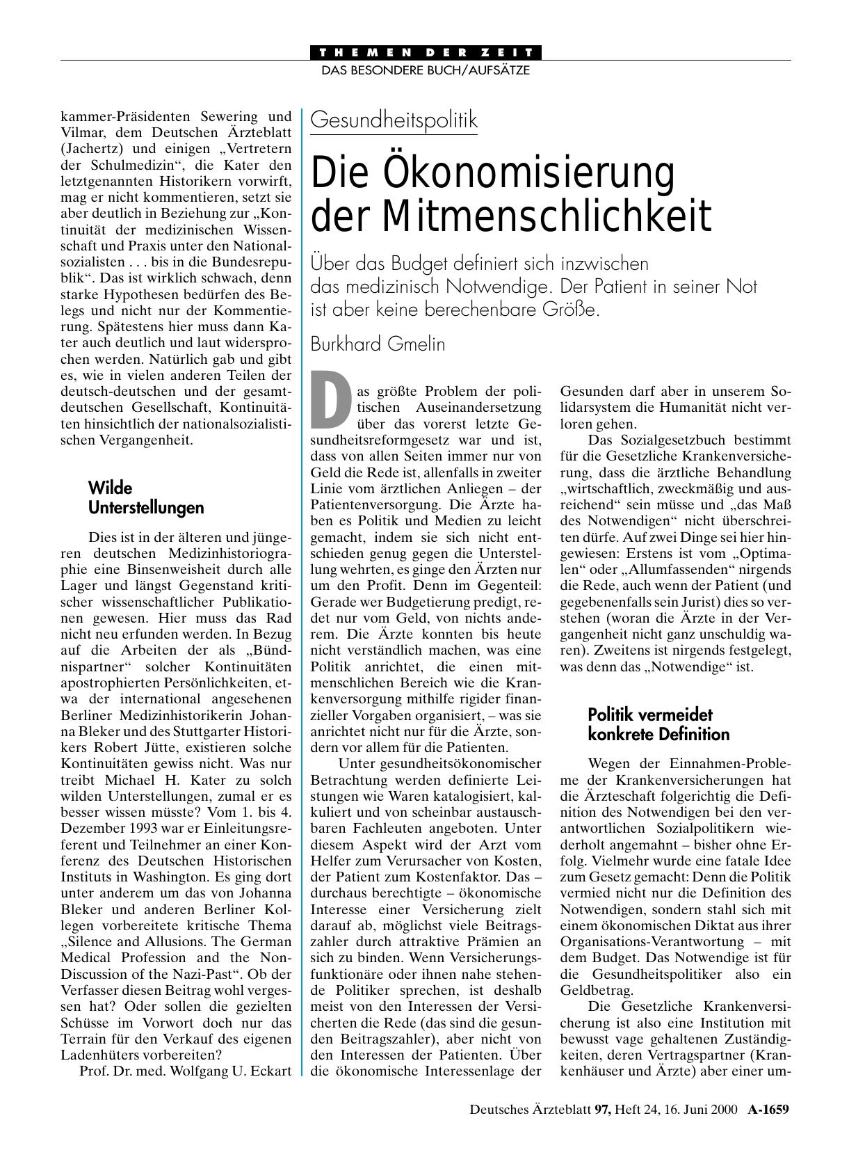 Vorschauseite 1: Gesundheitspolitik: Die Ökonomisierung der Mitmenschlichkeit