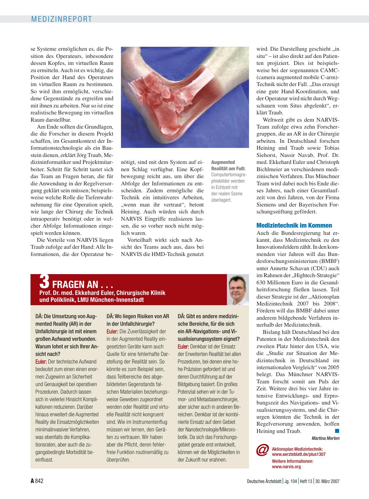 Vorschauseite 1: 3 Fragen an. .. Prof. Dr. med. Ekkehard Euler, Chirurgische Klinik und Poliklinik, LMU München-Innenstadt