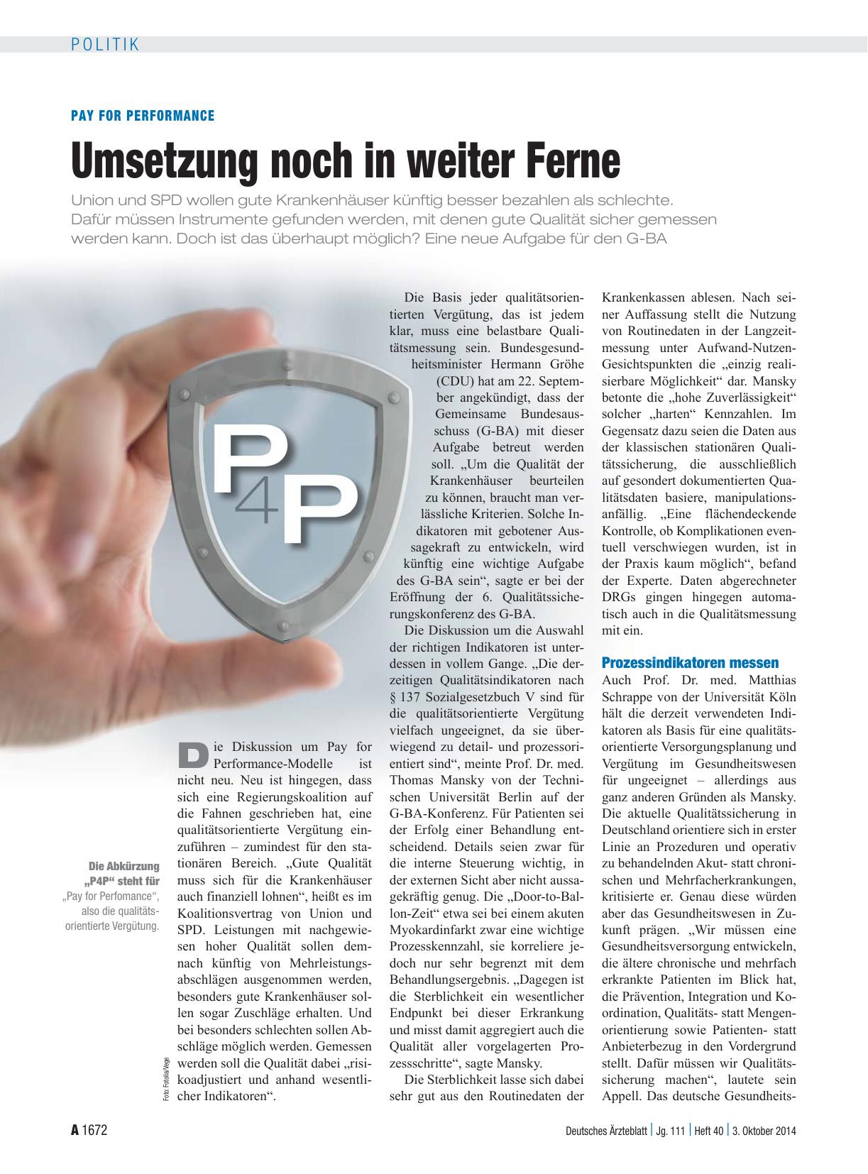 Vorschauseite 1: Pay for Performance: Umsetzung noch in weiter Ferne