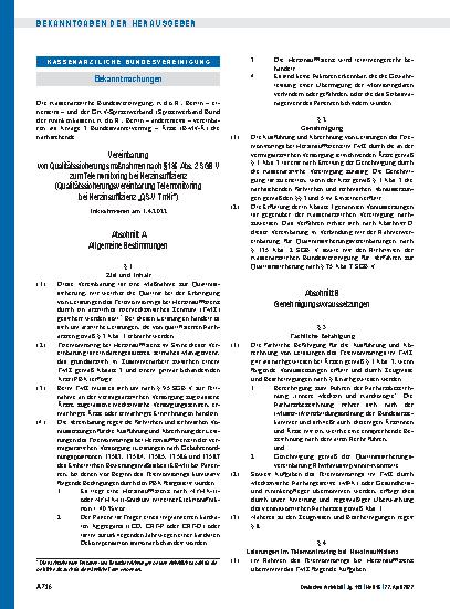 Vorschauseite 1: Vereinbarung von Qualitätssicherungsmaßnahmen nach § 135 Abs. 2 SGB V zum Telemonitoring bei Herzinsuffizienz (Qualitätssicherungsvereinbarung Telemonitoring bei Herzinsuffizienz…