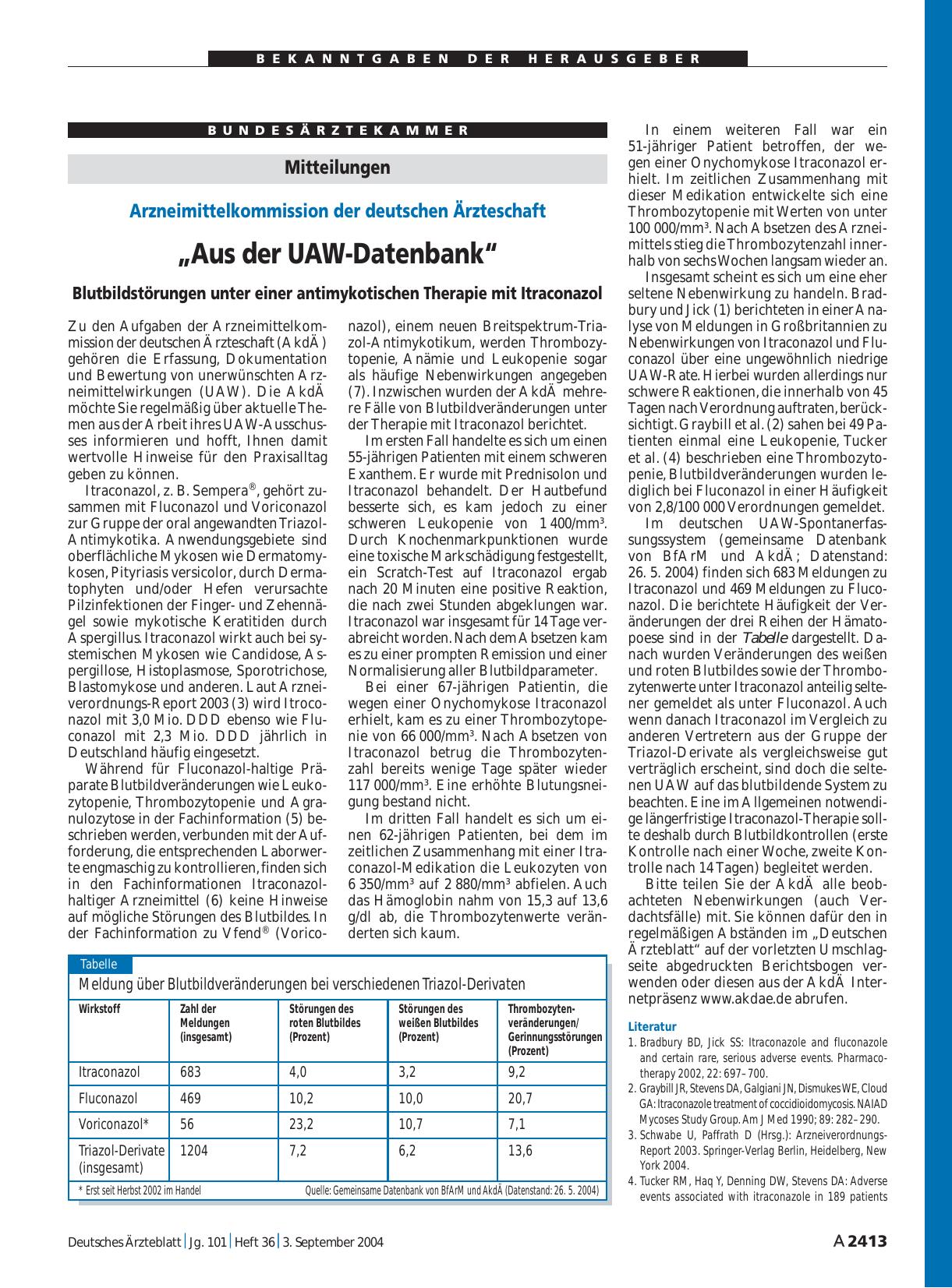 Vorschauseite 1: Mitteilungen: „Aus der UAW-Datenbank“