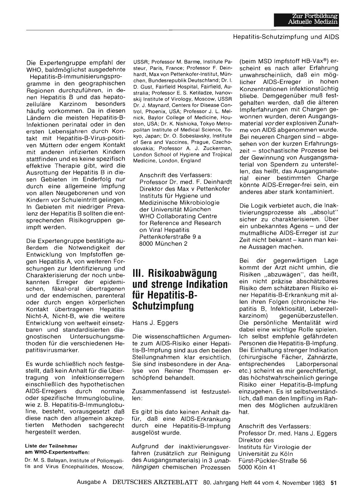 Vorschauseite 1: Hepatitis-B-Schutzimpfung und AIDS: III. Risikoabwägung und strenge Indikation für Hepatitis-BSchutzimpfung