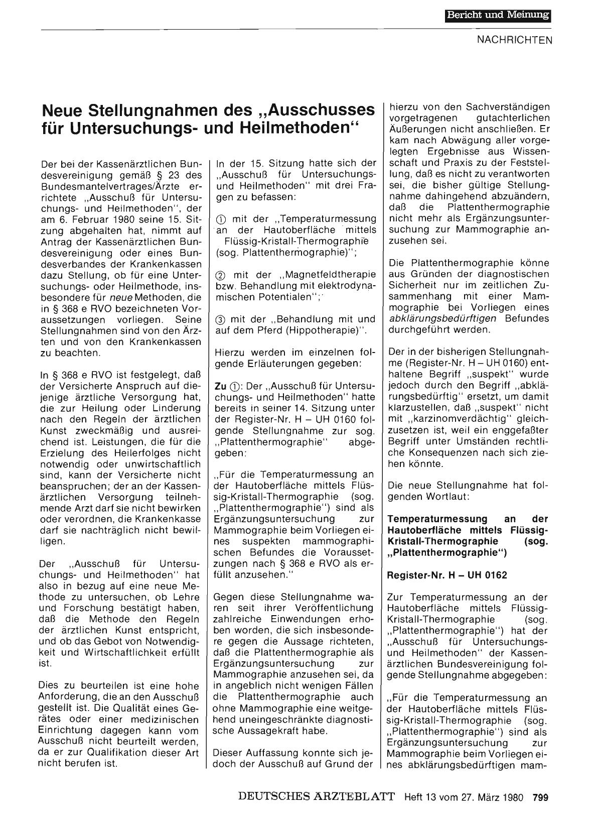 Vorschauseite 1: Neue Stellungnahmen des „Ausschusses für Untersuchungsund Heilmethoden“