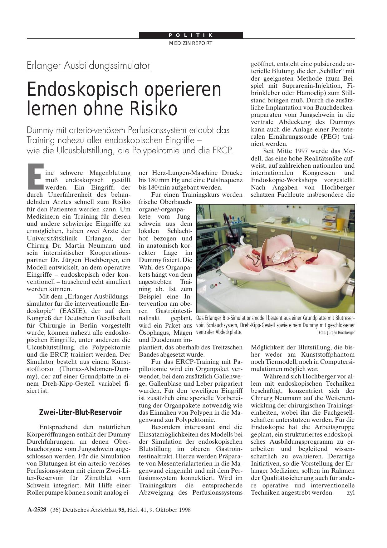 Vorschauseite 1: Erlanger Ausbildungssimulator: Endoskopisch operieren lernen ohne Risiko