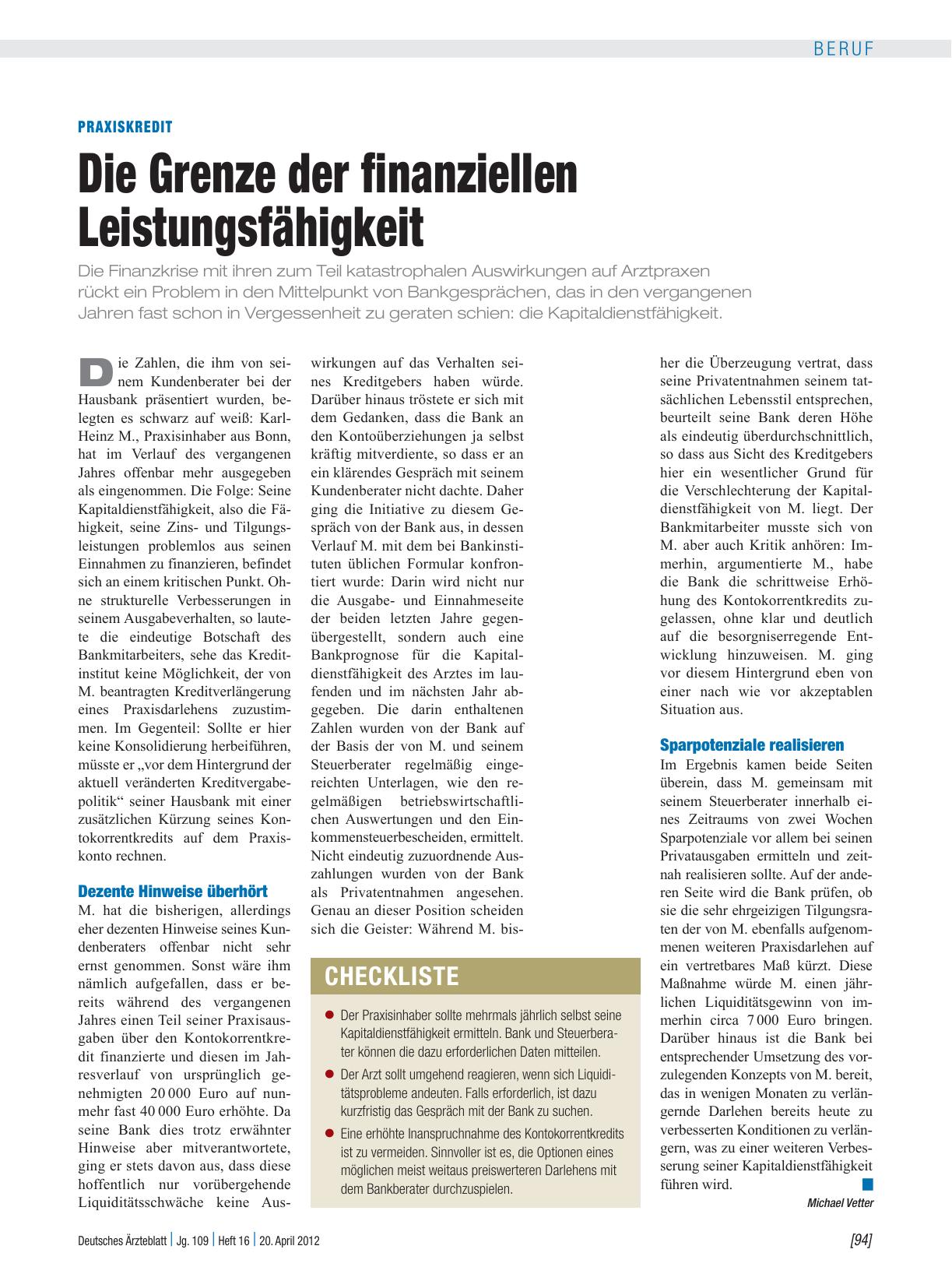 Vorschauseite 1: Praxiskredit: Die Grenze der finanziellen Leistungsfähigkeit