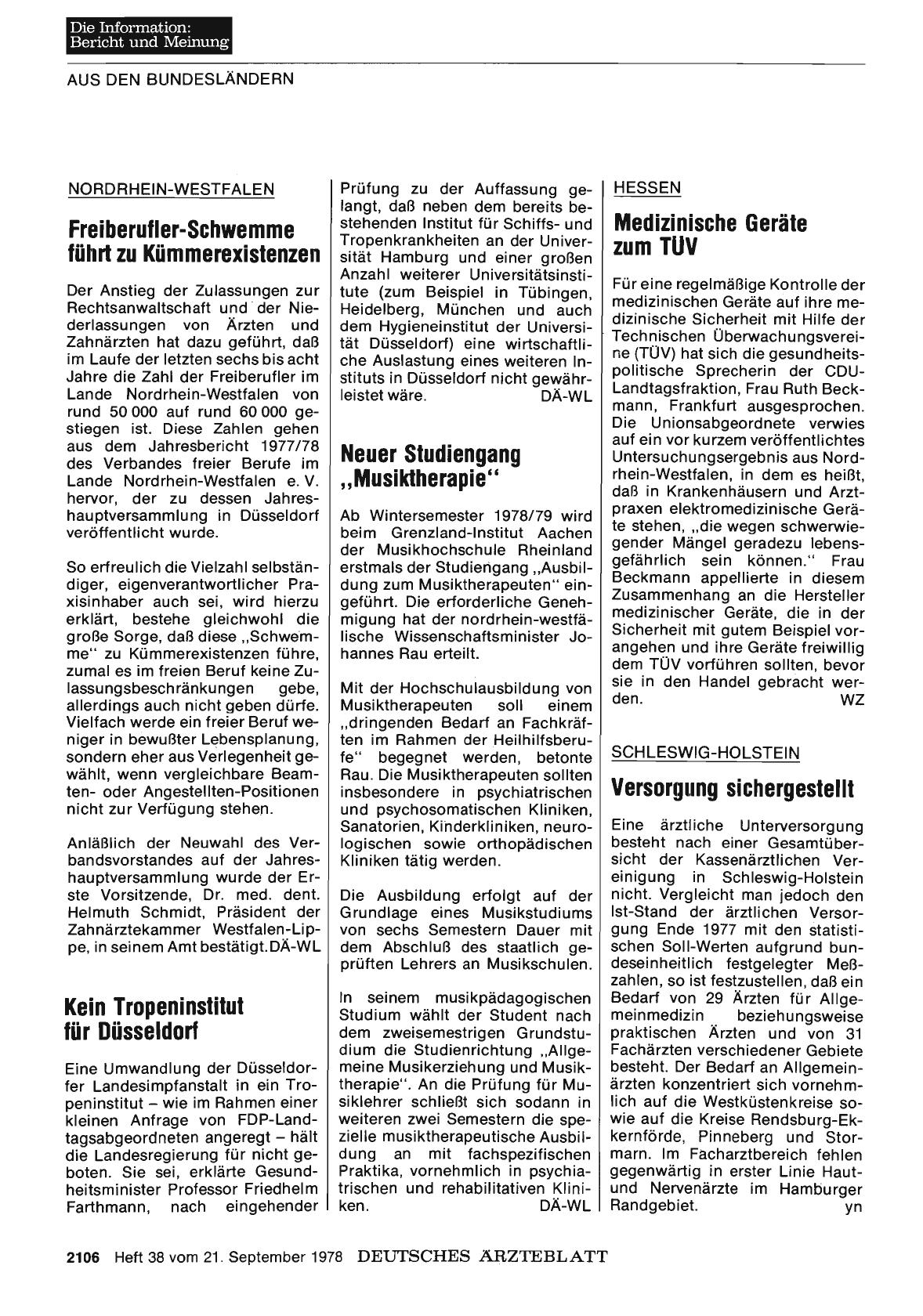 Vorschauseite 1: NORDRHEIN-WESTFALEN: Neuer Studiengang „Musiktherapie“