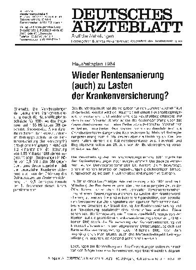 Vorschauseite 1: Haushaltsplan 1984: Wieder Rentensanierung (auch) zu Lasten der Krankenversicherung?