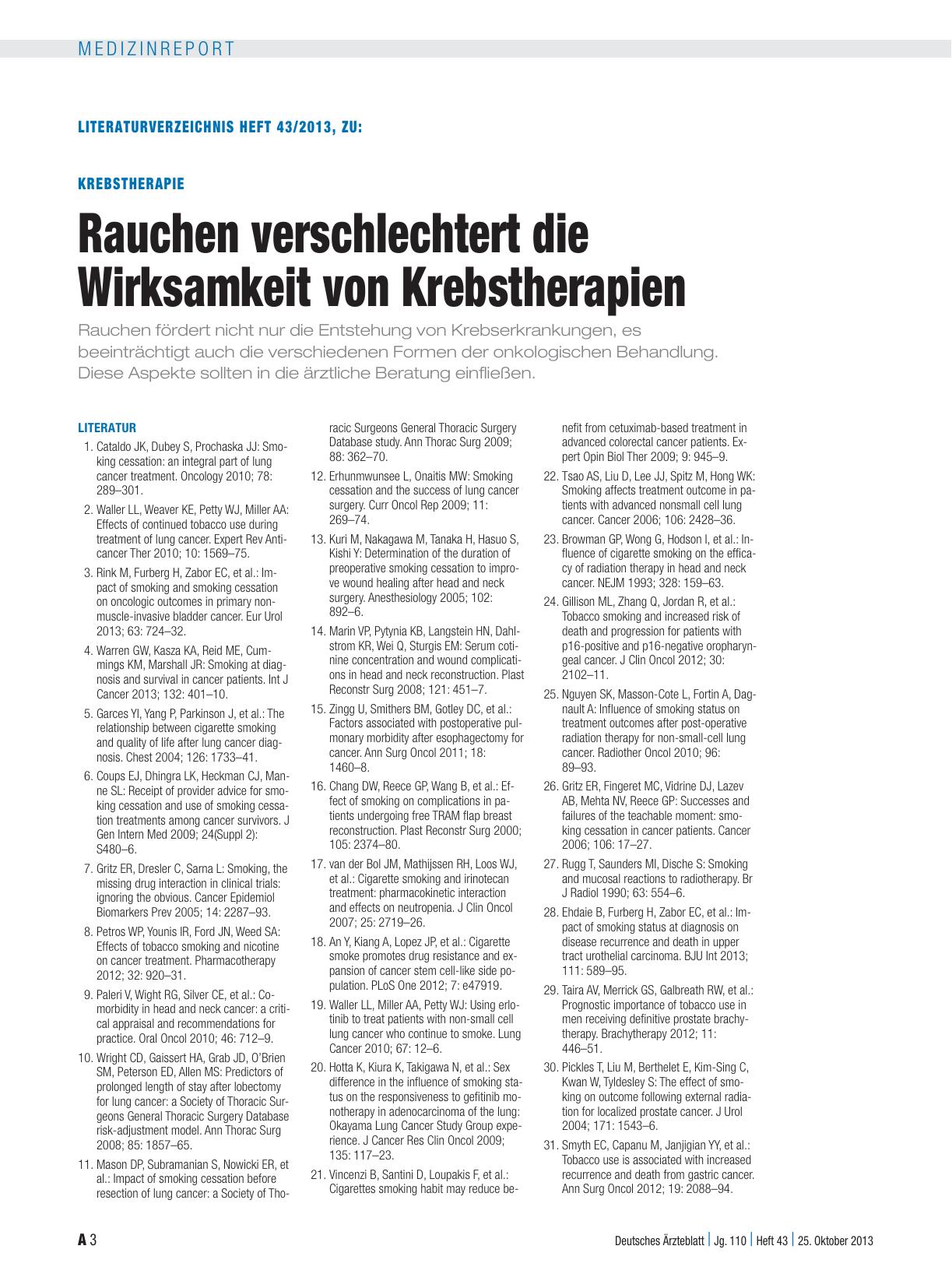 Vorschauseite 3: Onkologie: Rauchen verschlechtert die Wirksamkeit von Krebstherapien