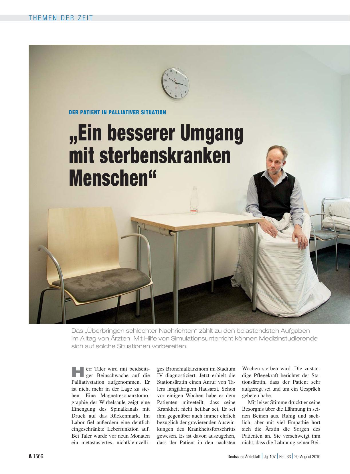 Vorschauseite 1: Der Patient in palliativer Situation: „Ein besserer Umgang mit sterbenskranken Menschen“
