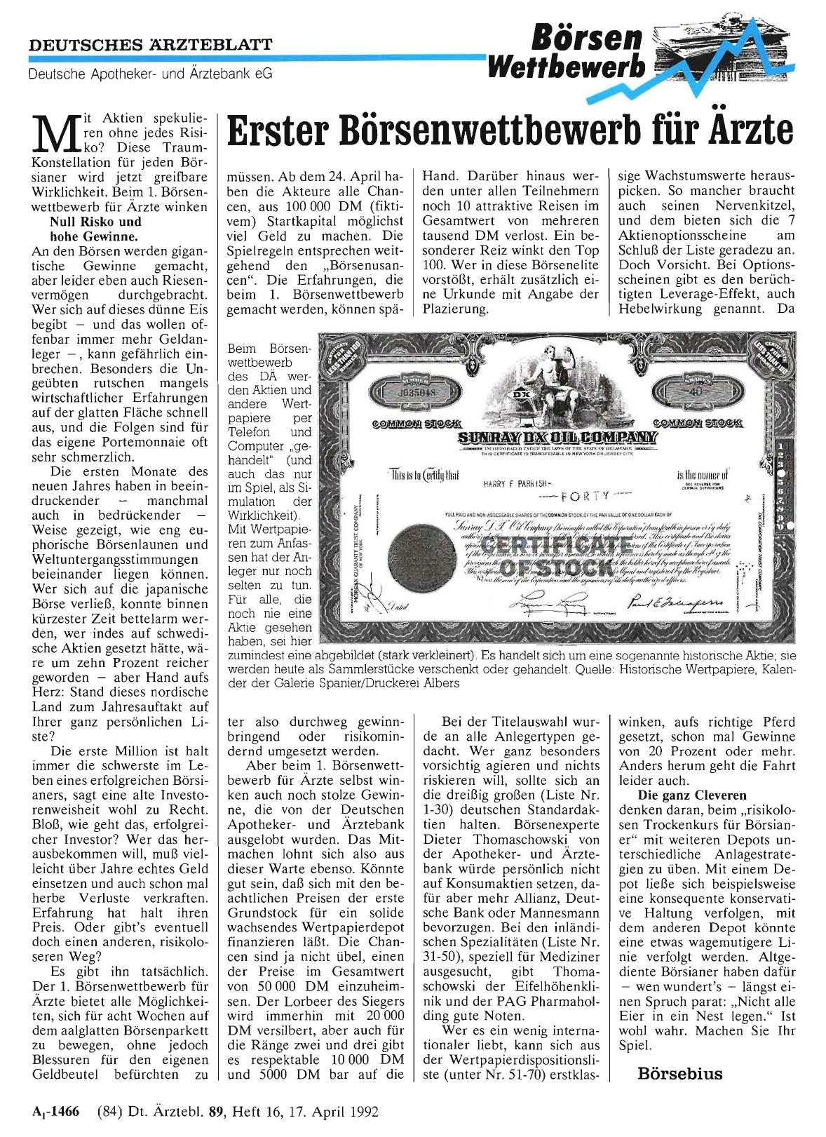 Vorschauseite 1: Erster Börsenwettbewerb für Ärzte