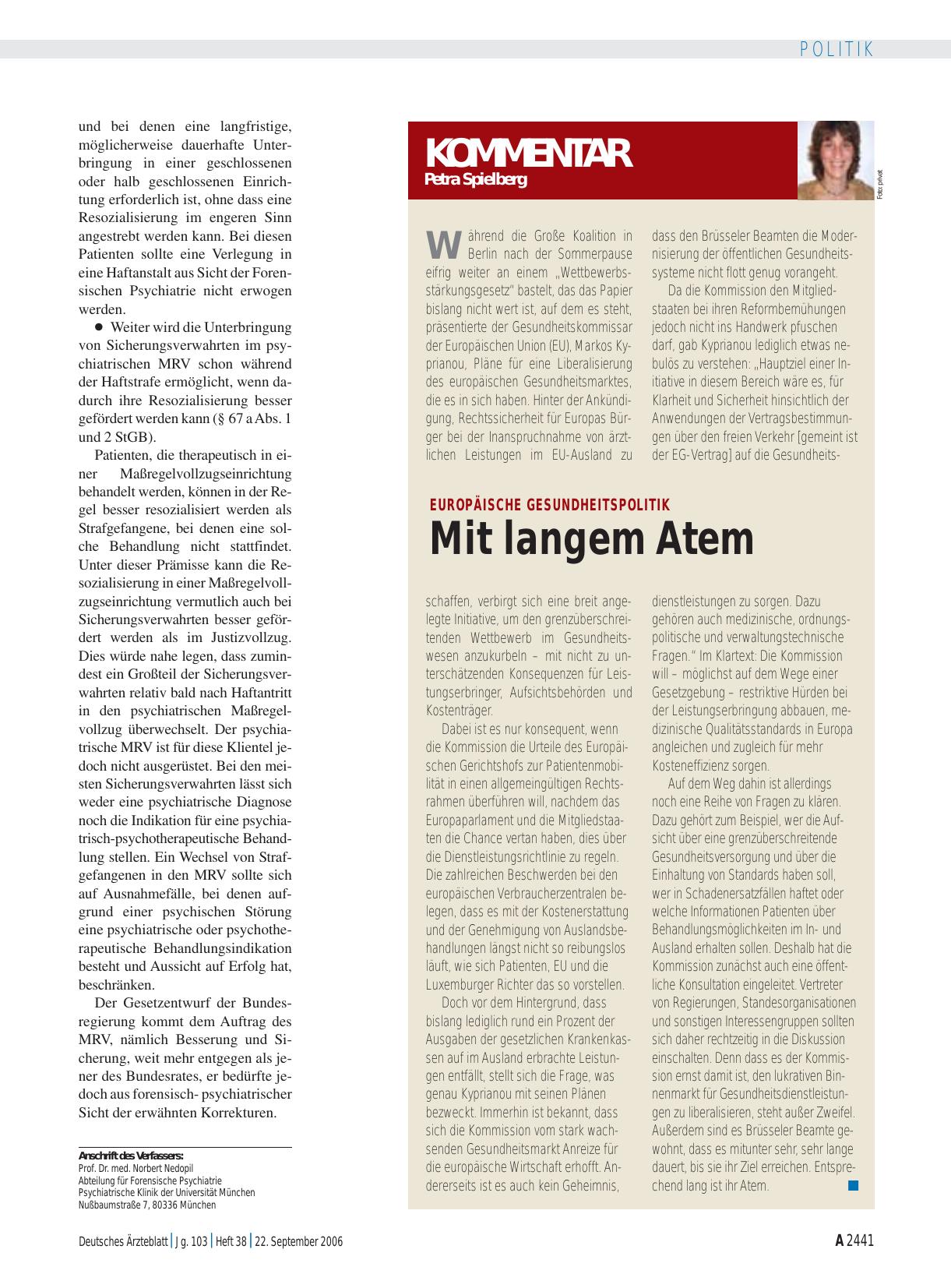 Vorschauseite 1: Europäische Gesundheitspolitik: Mit langem Atem