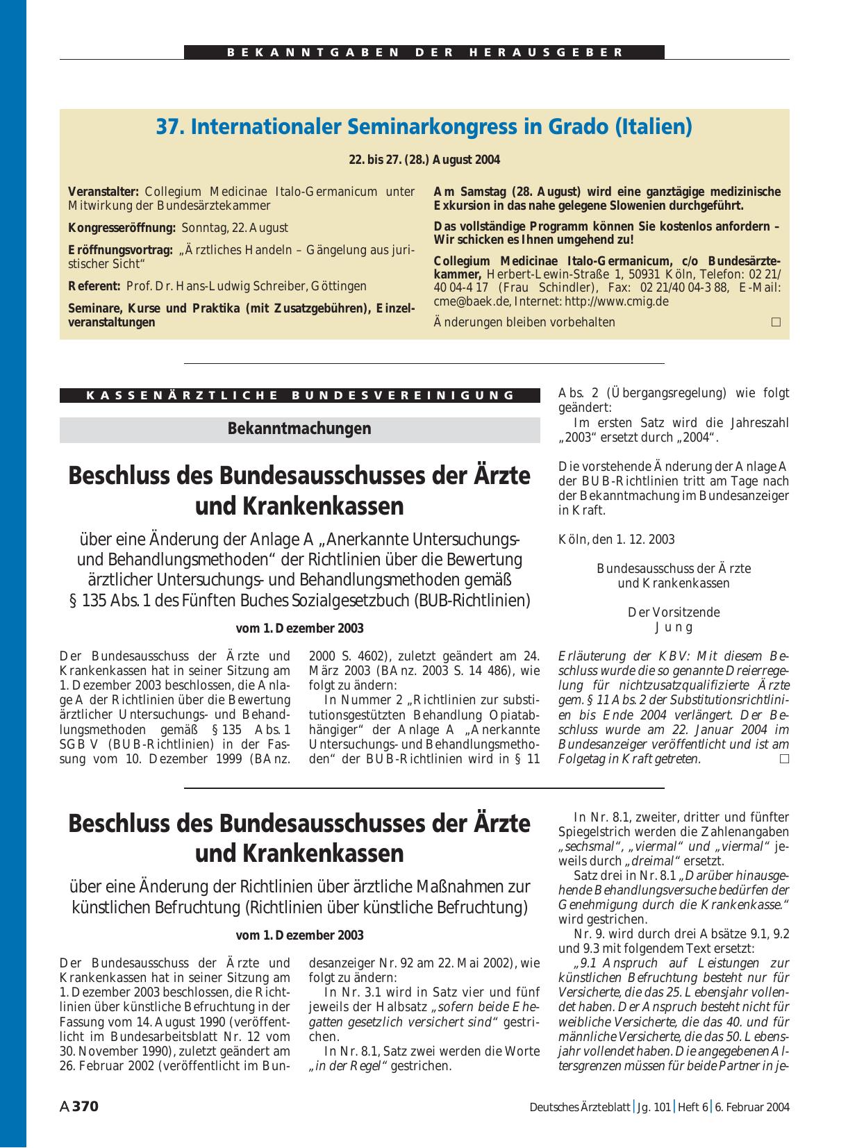 Vorschauseite 1: Beschluss des Bundesausschusses der Ärzte und Krankenkassen