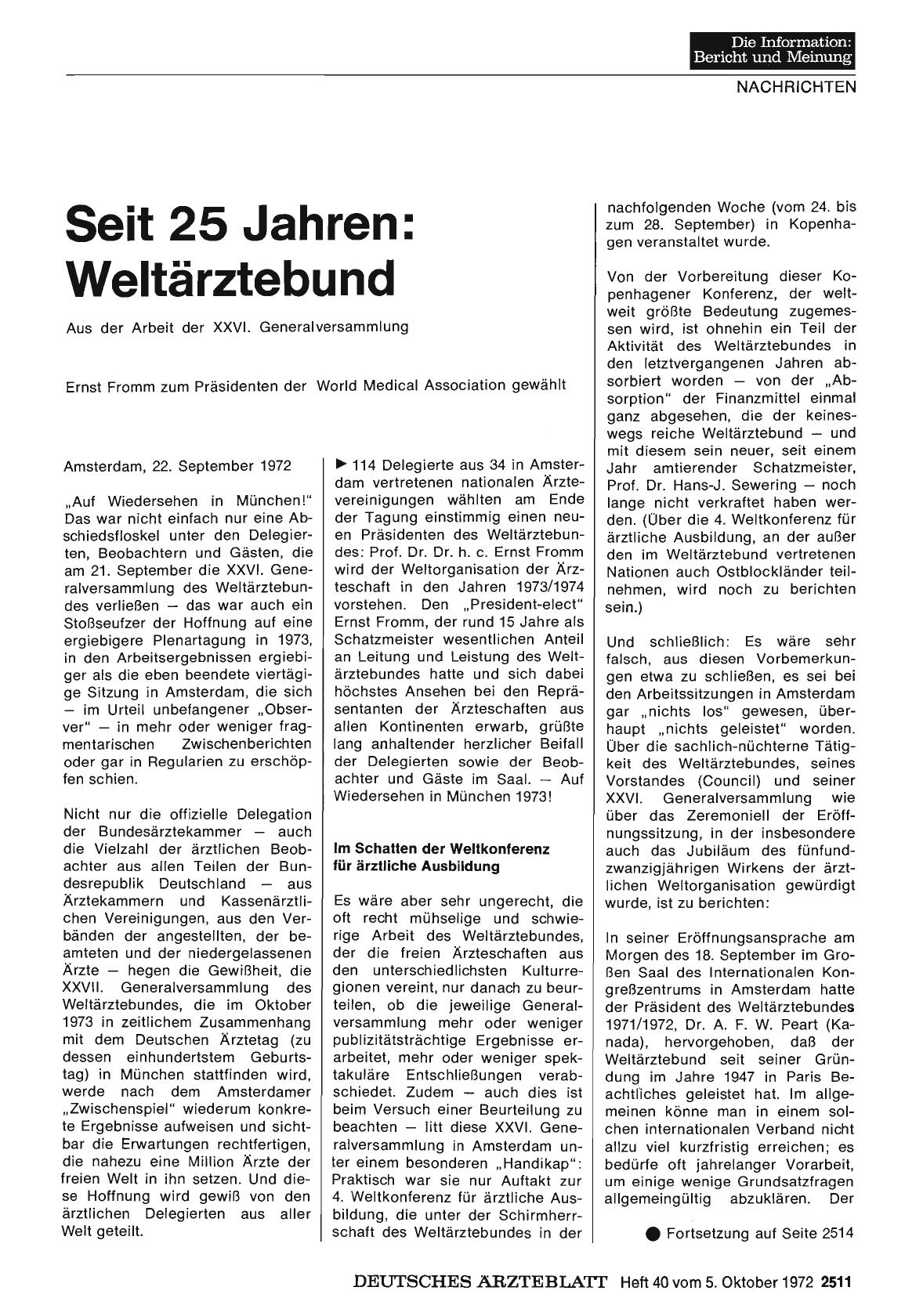 Vorschauseite 1: Seit 25 Jahren: Weltärztebund —Aus der Arbeit der XXVI. Generalversammlung (Teil 1)