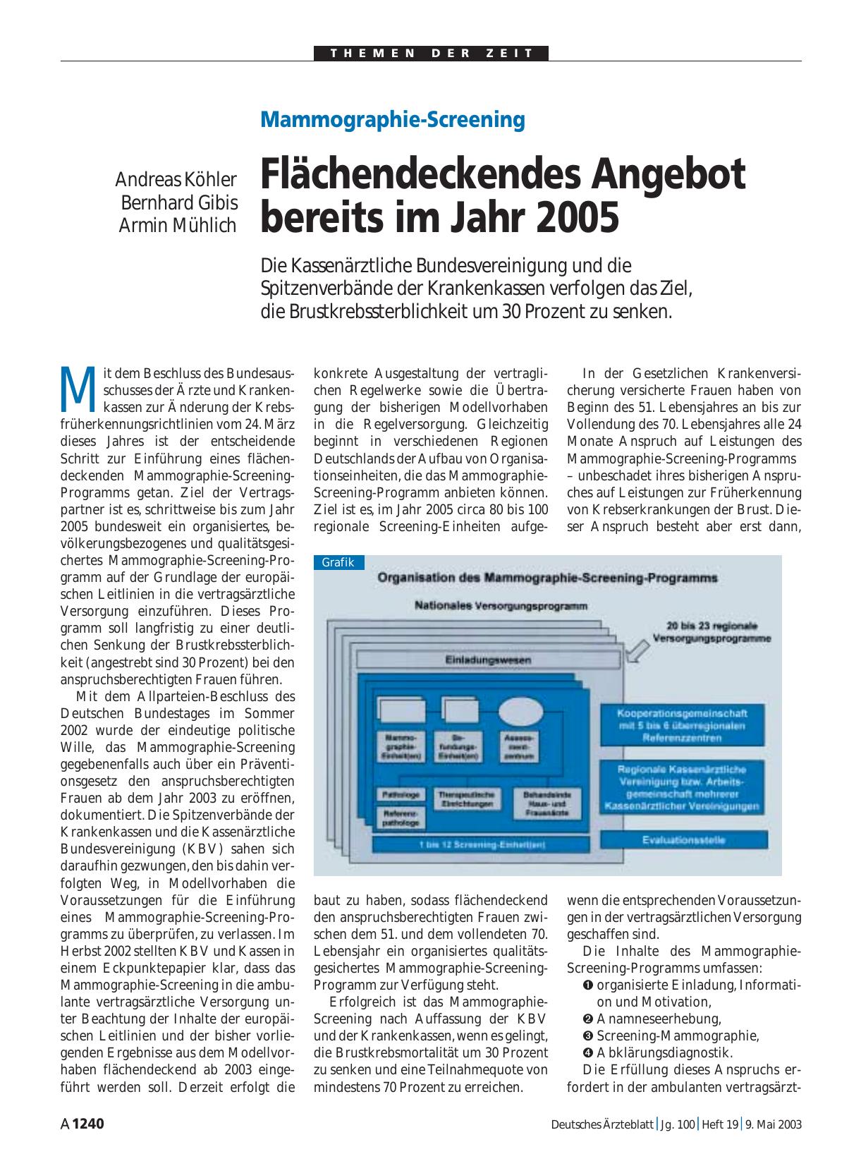 Vorschauseite 1: Mammographie-Screening: Flächendeckendes Angebot bereits im Jahr 2005