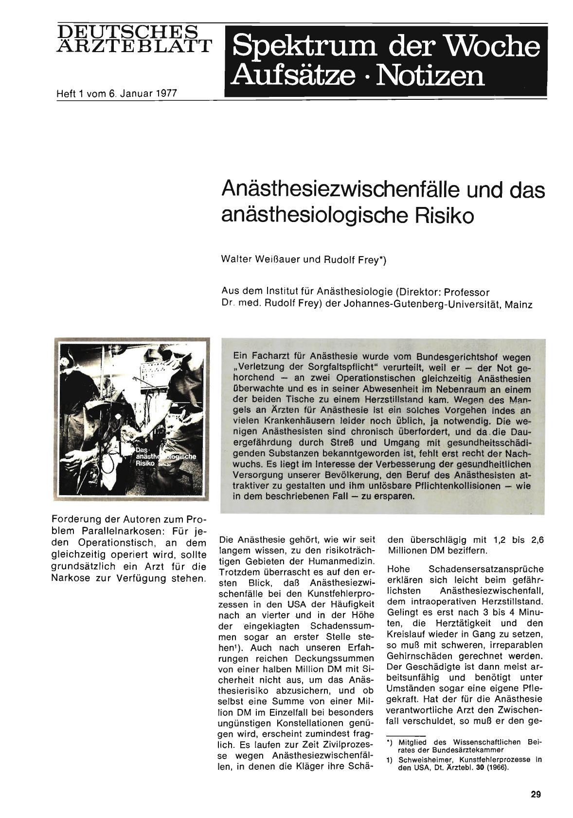 Vorschauseite 1: Anästhesiezwischenfälle und das anästhesiologische Risiko